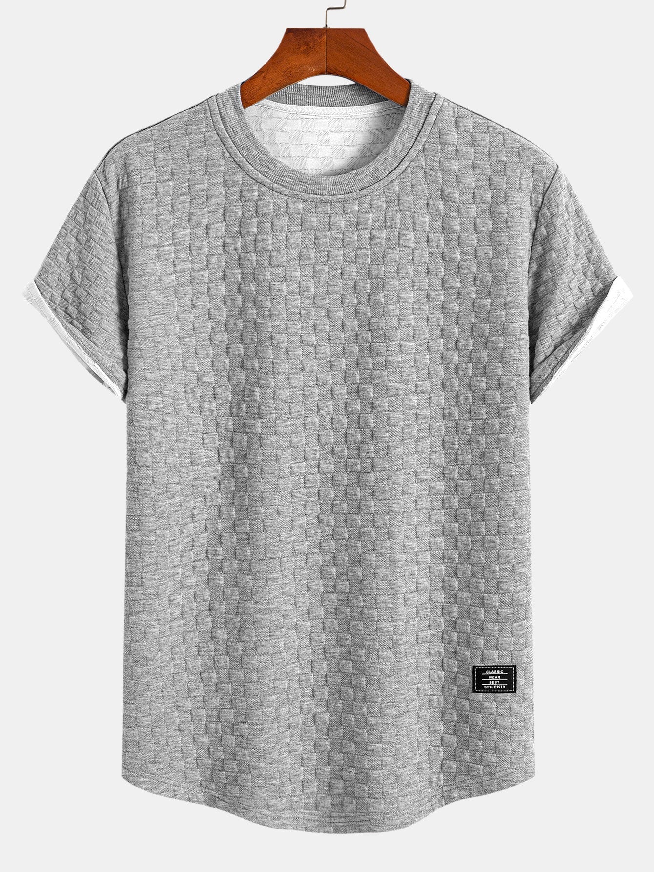 Stylish Arc Hem T-Shirt with 3D Checkerboard Texture for All-Day Comfort 4