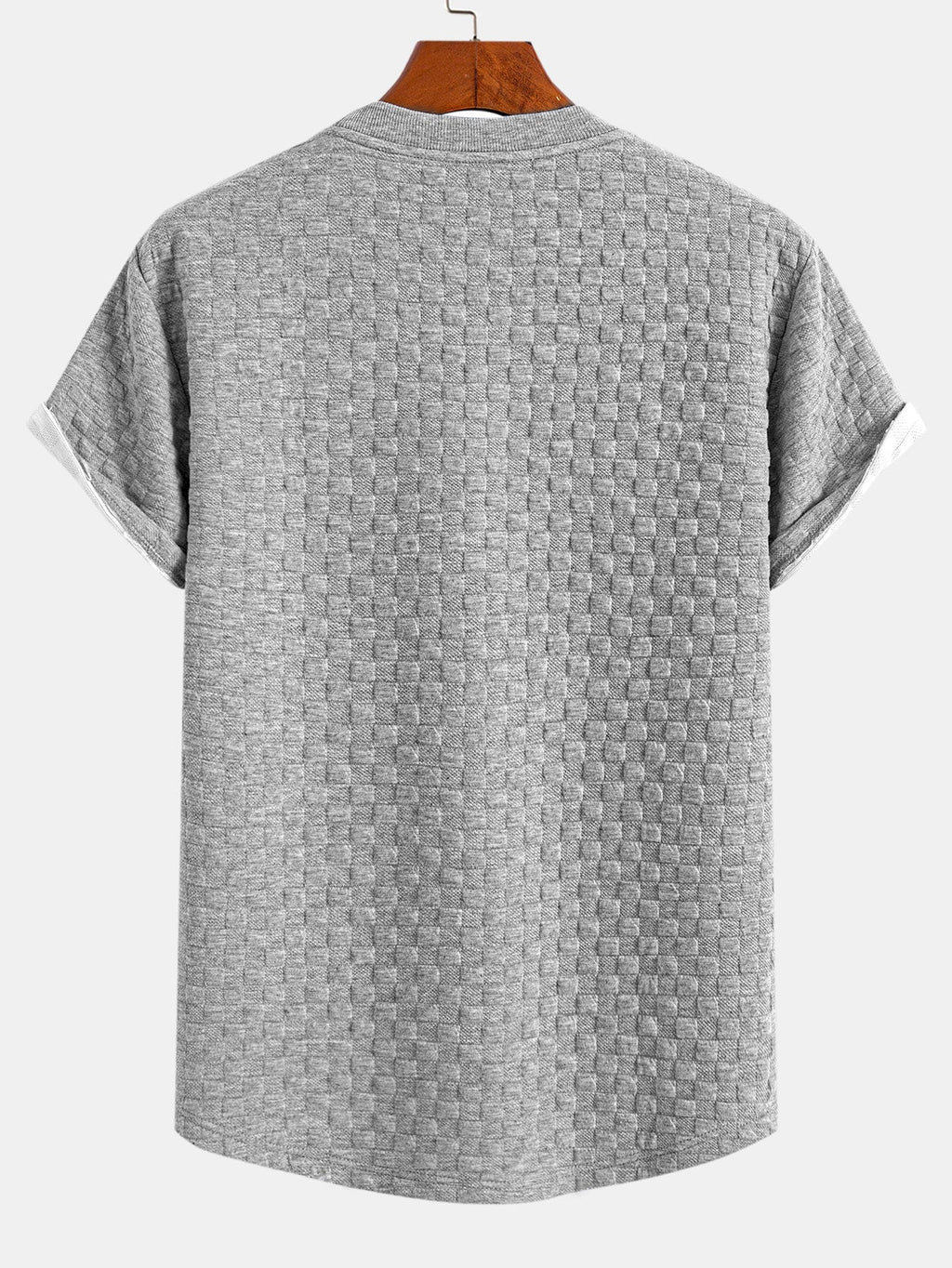 Stylish Arc Hem T-Shirt with 3D Checkerboard Texture for All-Day Comfort 5
