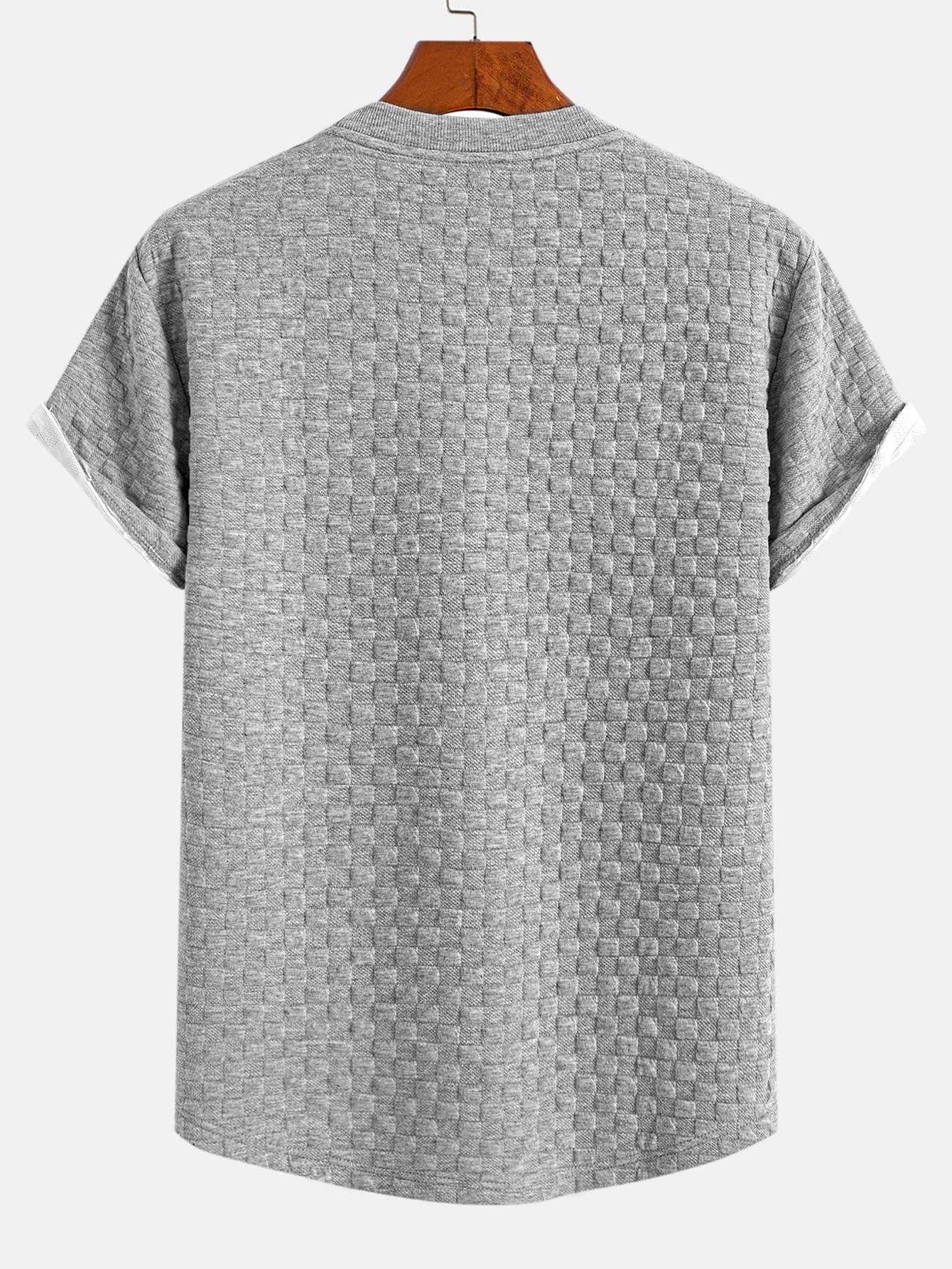 Stylish Arc Hem T-Shirt with 3D Checkerboard Texture for All-Day Comfort 5