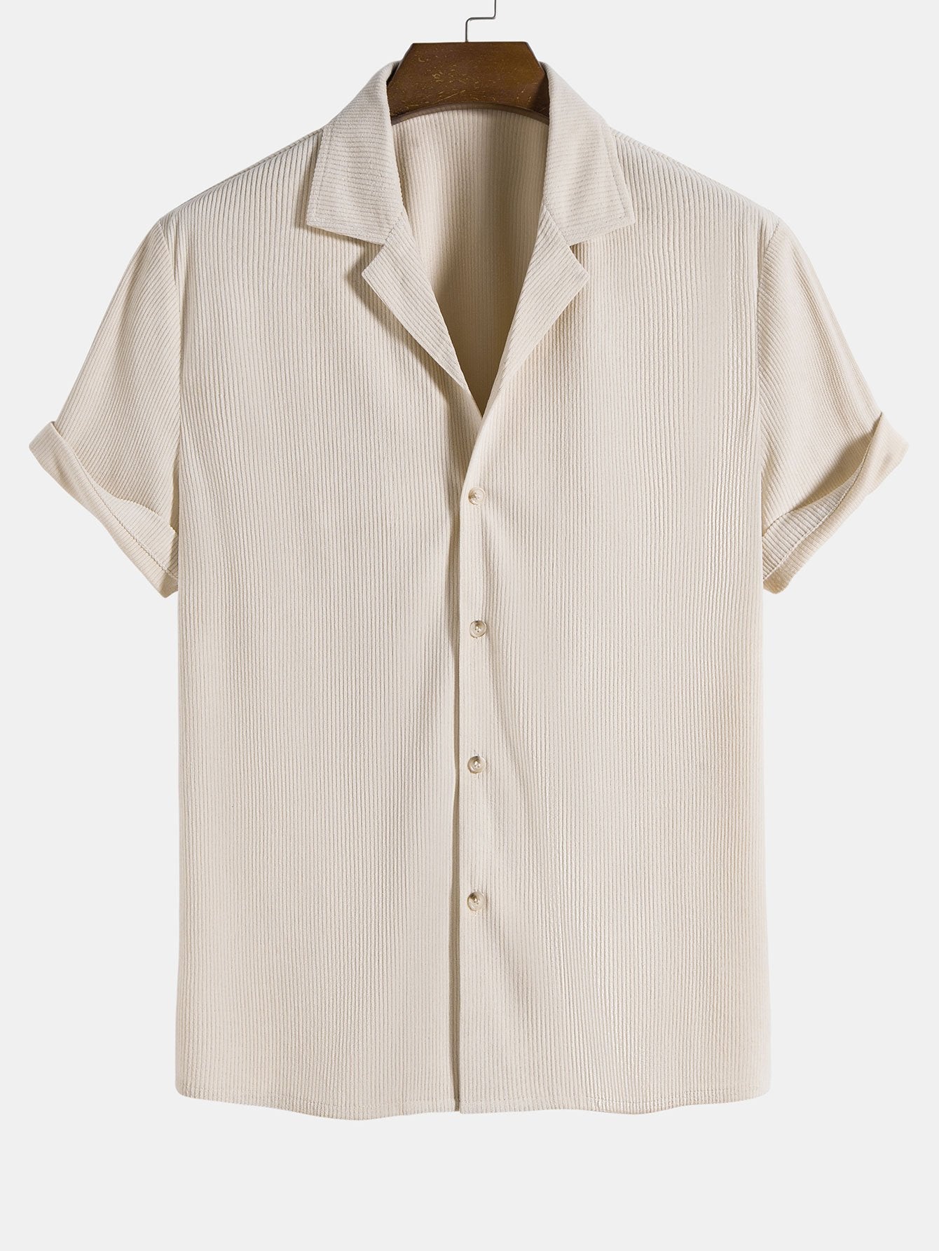 Stylish Corduroy Revere Shirt with Short Sleeves for Casual Comfort 0