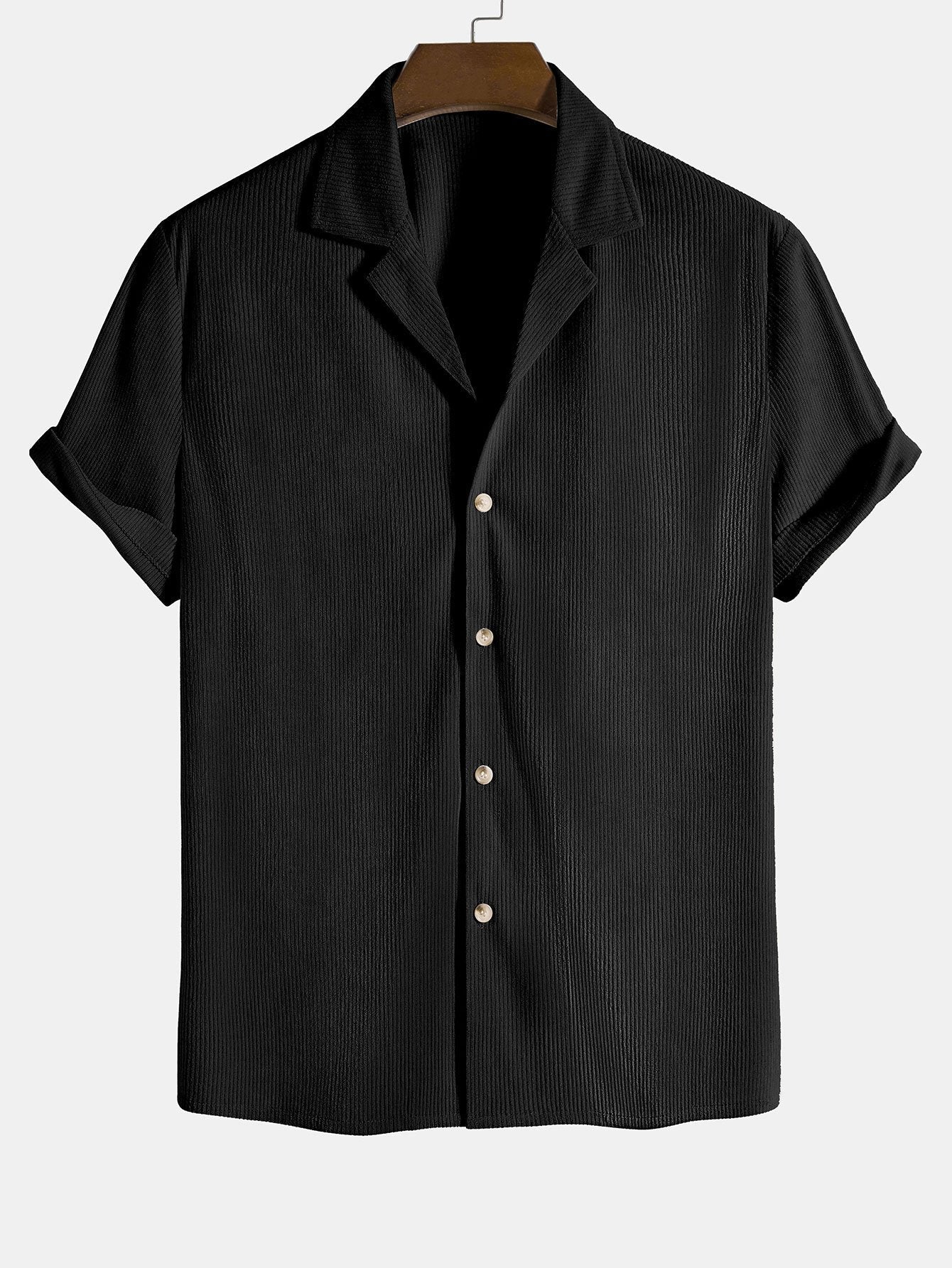 Stylish Corduroy Revere Shirt with Short Sleeves for Casual Comfort 4