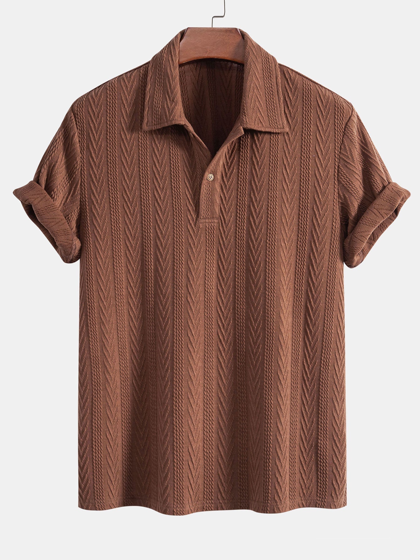Stylish Knitted Polo Shirt with Textured Chevron Design for All-Day Comfort 0