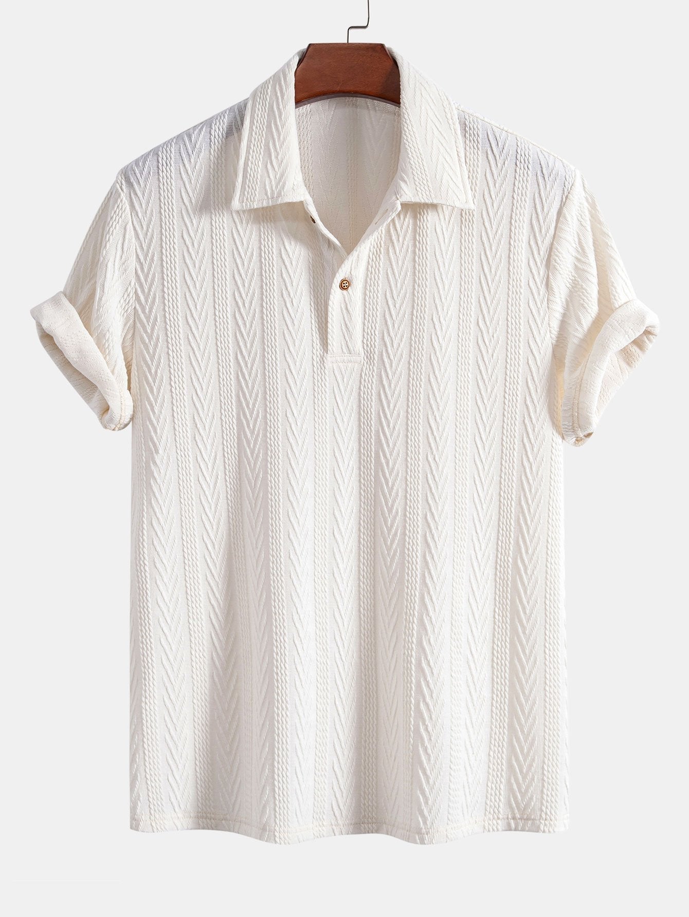Stylish Knitted Polo Shirt with Textured Chevron Design for All-Day Comfort 2