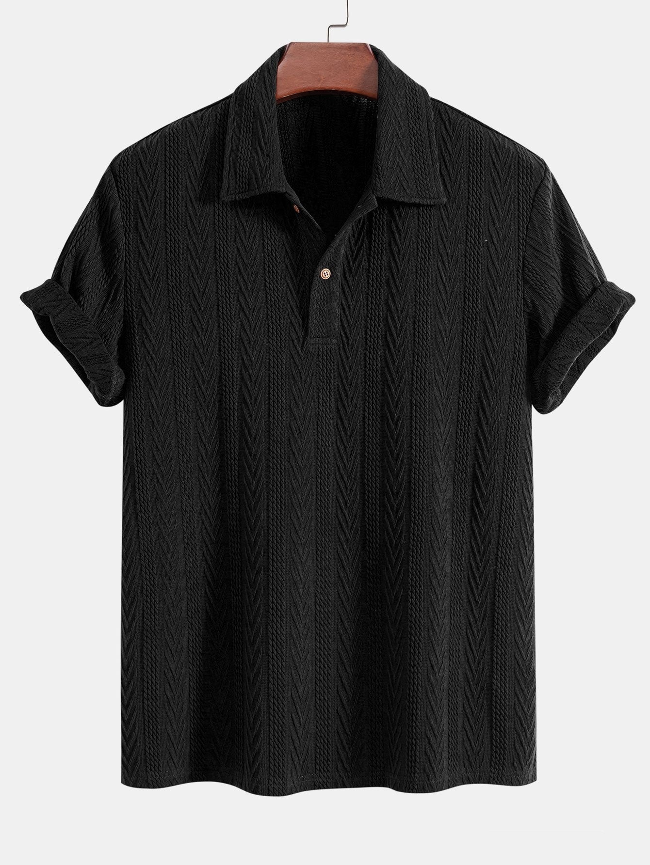 Stylish Knitted Polo Shirt with Textured Chevron Design for All-Day Comfort 4
