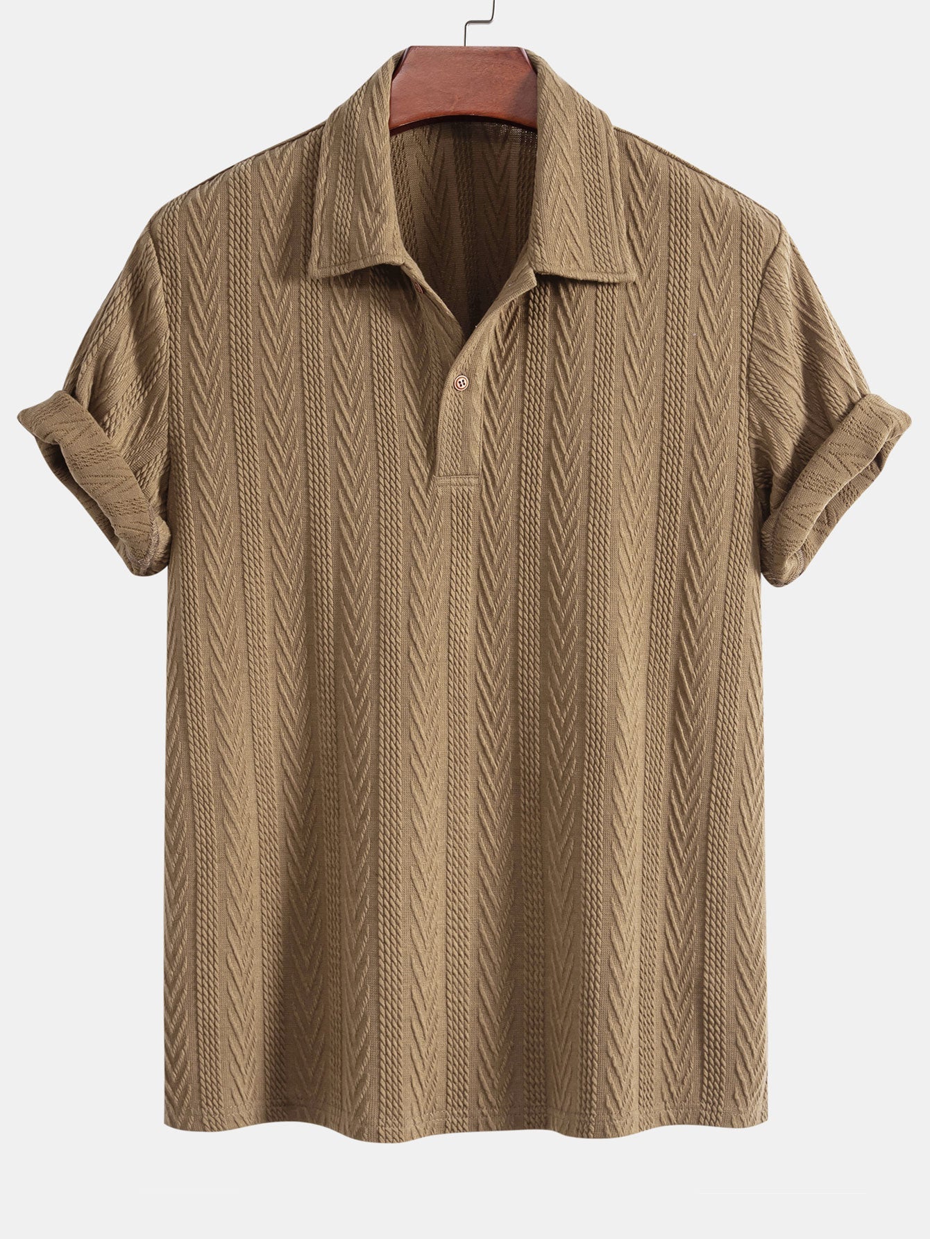 Stylish Knitted Polo Shirt with Textured Chevron Design for All-Day Comfort 6