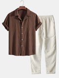 Stylish Men's Outfit | Geometric Jacquard Shirt & Linen Pants Set | Comfortable Fit for Versatile Occasions 0