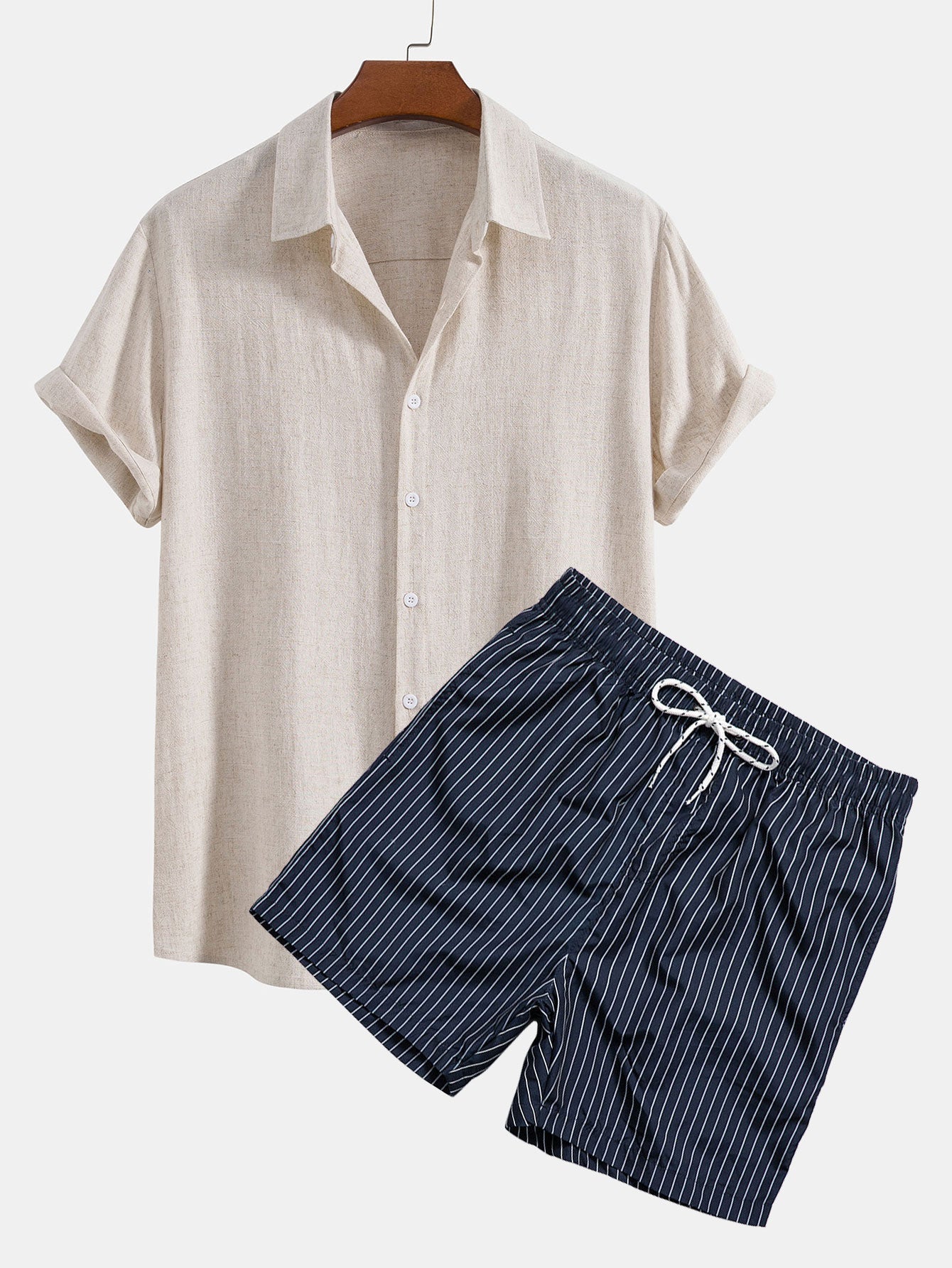 Stylish Summer Set | Men's Clothing Shirt & Striped Swim Shorts with Comfortable Fit | Casual Beach Outfit for Effortless Style 0