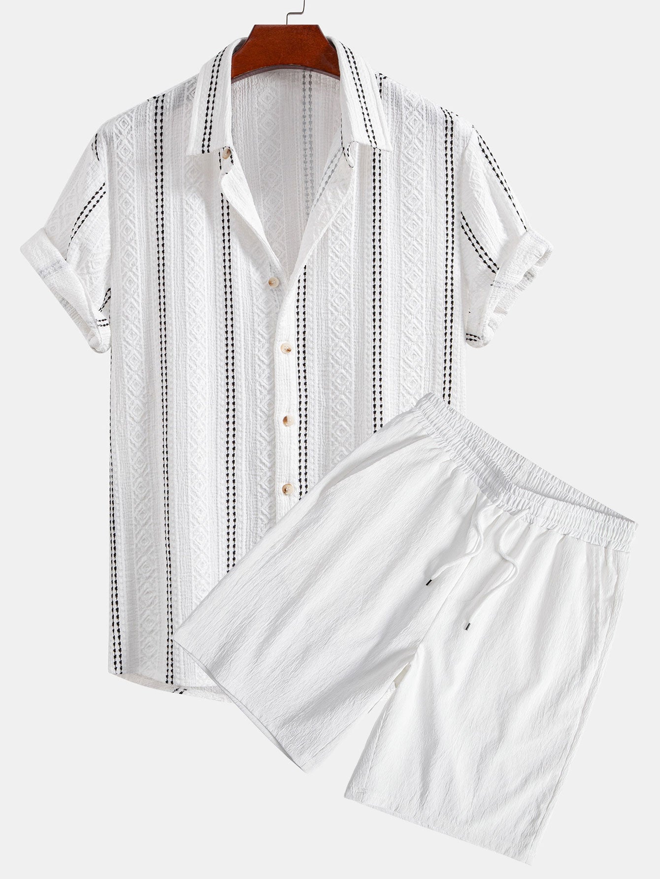 Summer Set | Geometric Striped Jacquard Shirt & Drawstring Shorts | Relaxed Fit for Effortless Style 2