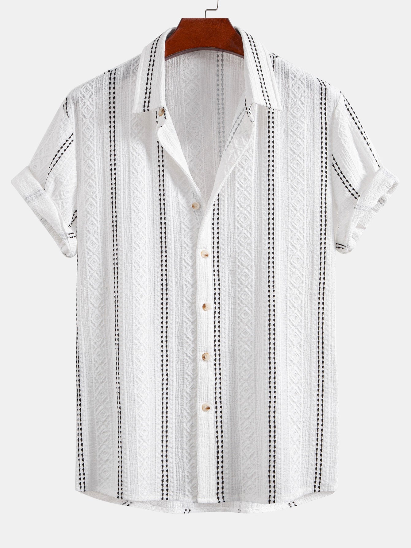 Summer Set | Geometric Striped Jacquard Shirt & Drawstring Shorts | Relaxed Fit for Effortless Style 5