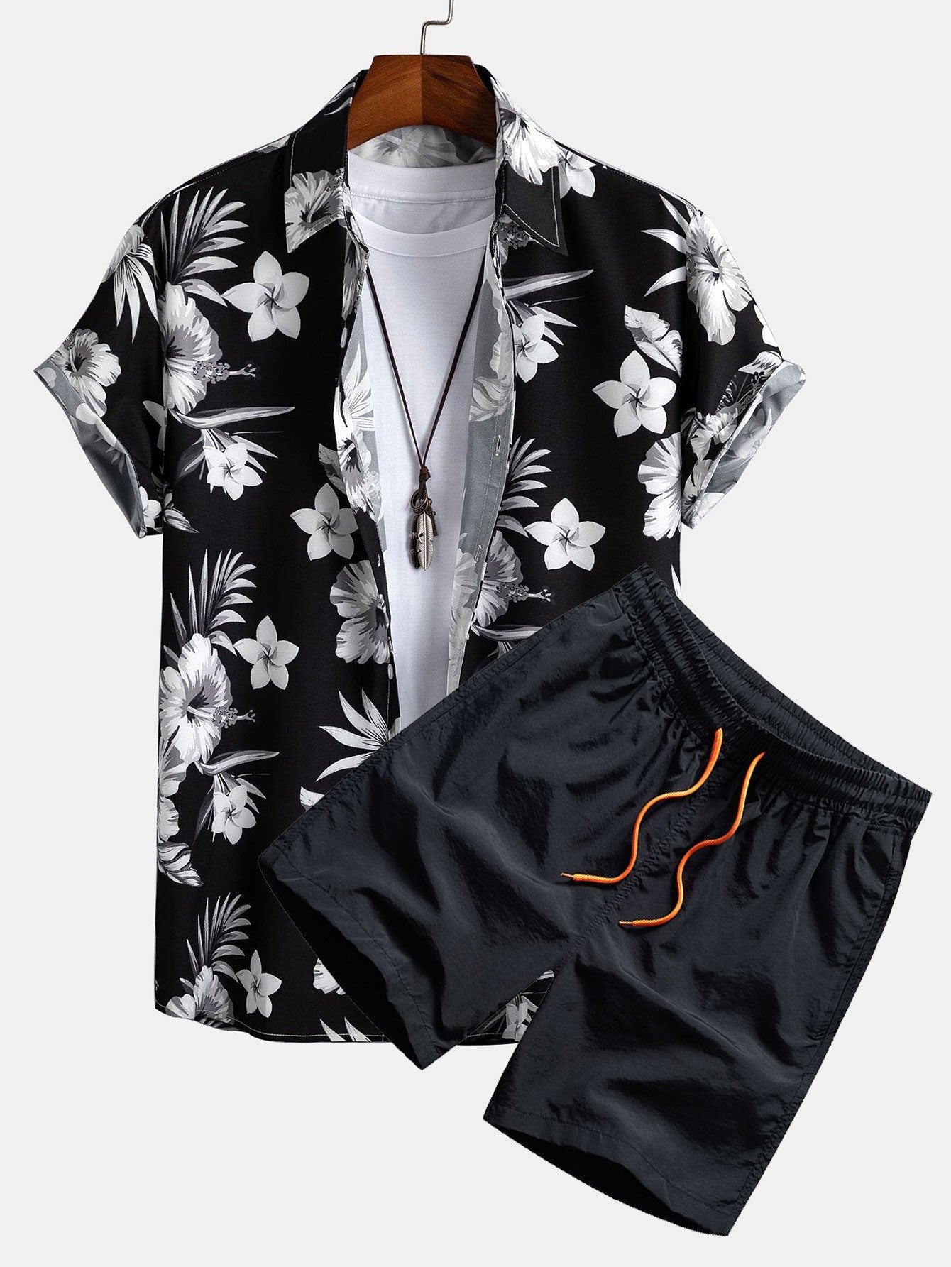 Tropical Vibes | Floral Print Button-Up Shirt & Swim Shorts Set with Unique Design | Comfortable Summer Outfit for Beach Fun 0