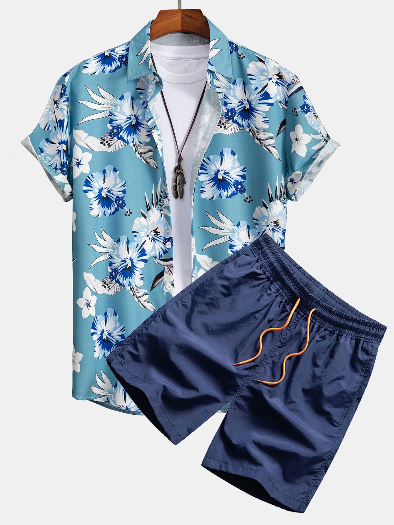 Tropical Vibes | Floral Print Button-Up Shirt & Swim Shorts Set with Unique Design | Comfortable Summer Outfit for Beach Fun 1