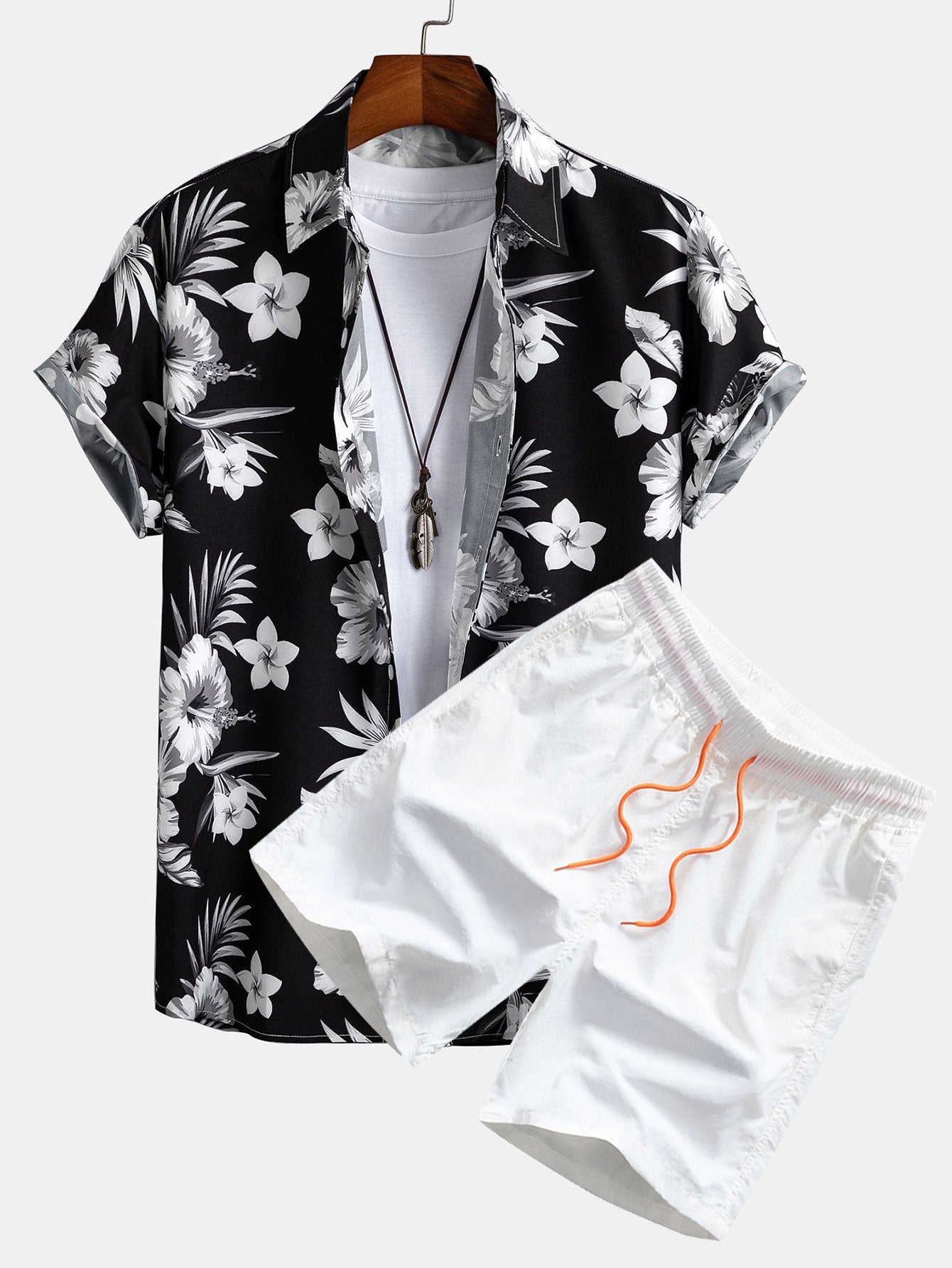 Tropical Vibes | Floral Print Button-Up Shirt & Swim Shorts Set with Unique Design | Comfortable Summer Outfit for Beach Fun 2