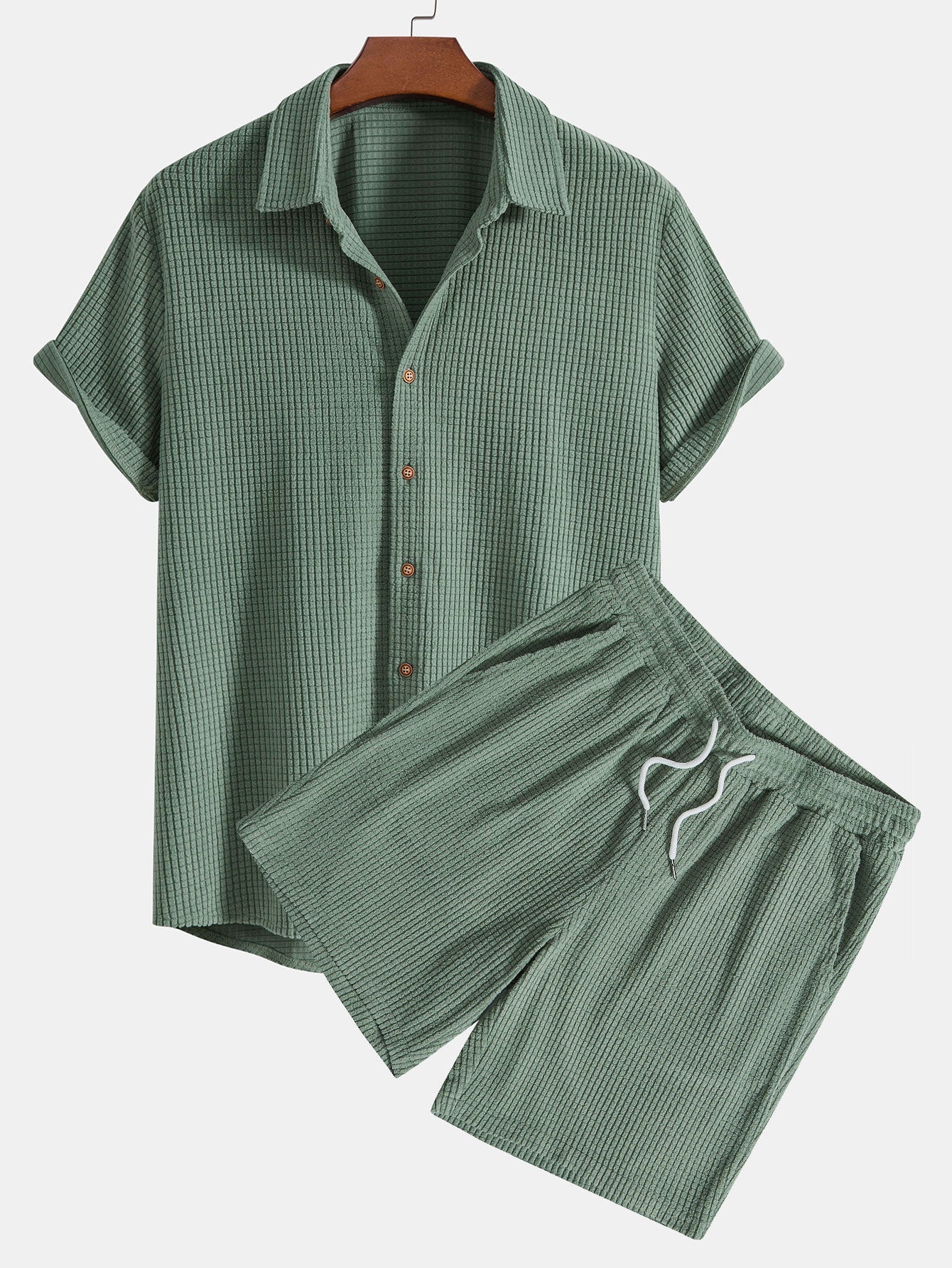 Waffle Shirt & Shorts Set for Men with Unique Pattern Design | Stylish Comfort for Casual Outings 1