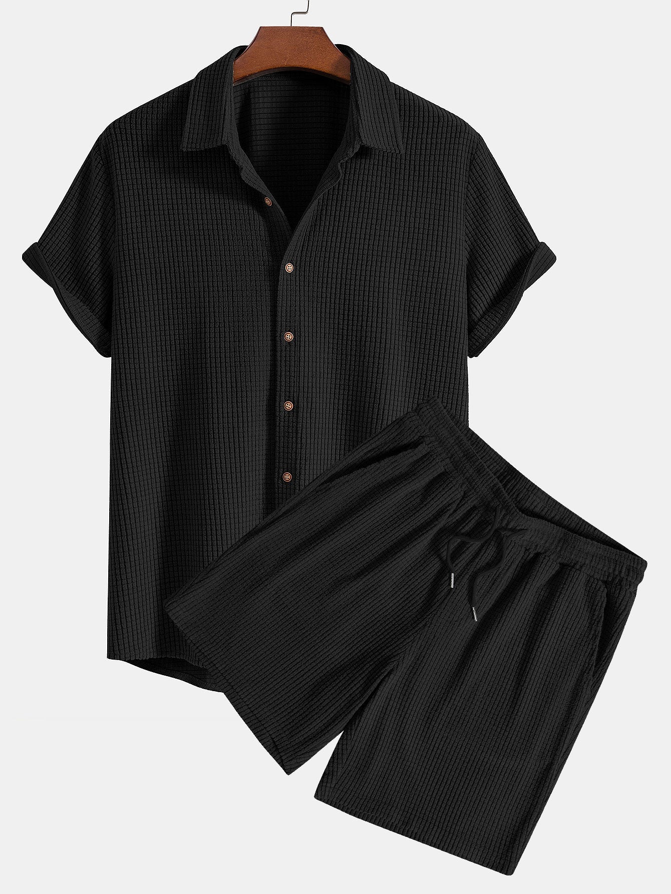 Waffle Shirt & Shorts Set for Men with Unique Pattern Design | Stylish Comfort for Casual Outings 2